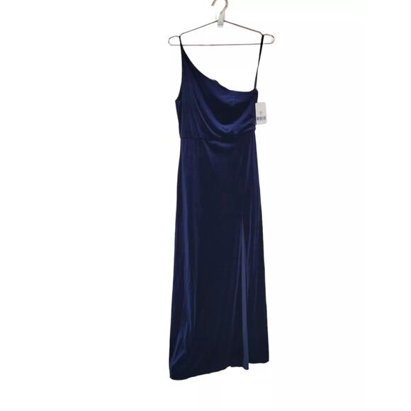 NWT After Six One Shoulder Spaghetti Strap Lux Velvet Maxi Dress Pockets 16 Blue - Picture 14 of 15